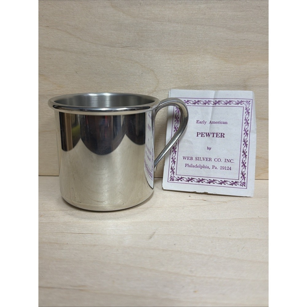 WEB Pewter Early American Baby Cup Handle Mug No Monogram 1171 Silver Metal 2.5"